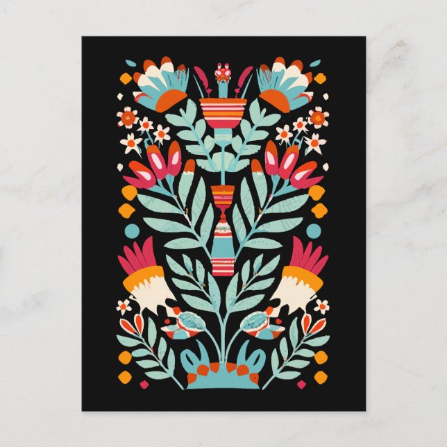 Otomi Flower Pattern Mexican Floral Art Postcard (Front)