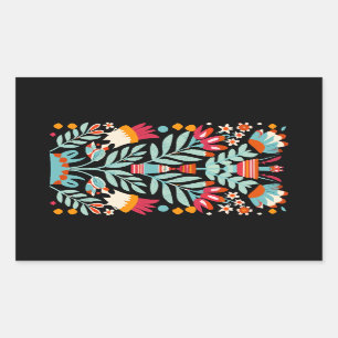 Otomi Flower Pattern Mexican Floral Art Rectangular Sticker
