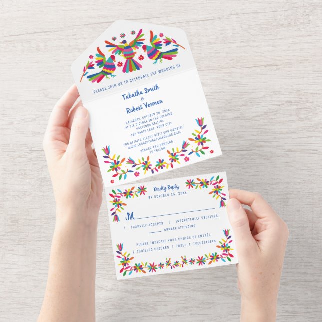 Otomi Mexican All in One Wedding Invite (Tearaway)