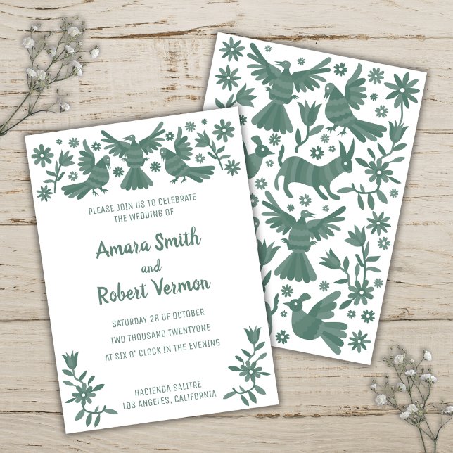 Otomi, MEXICAN, GREEN, FLOWERS, BIRDS Announcement (Creator Uploaded)
