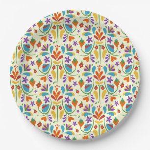 Otomi Mexican Summer Flower Pattern Gift cute Paper Plate
