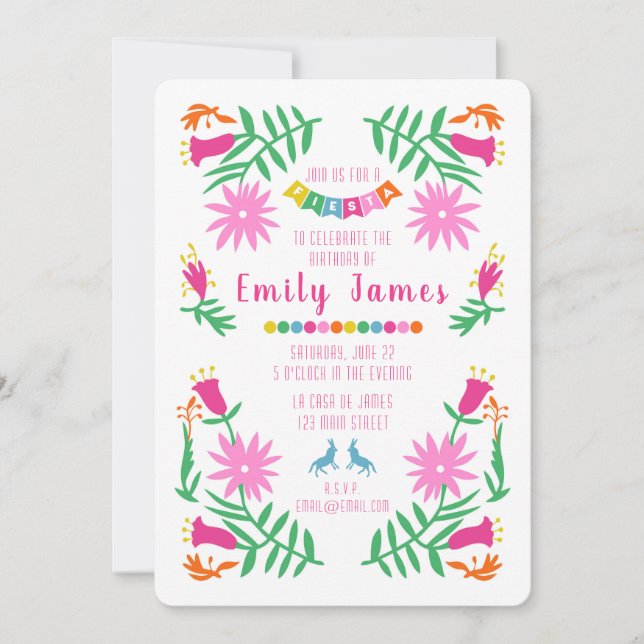 Otomi Print Fiesta Birthday Invitation (Front)
