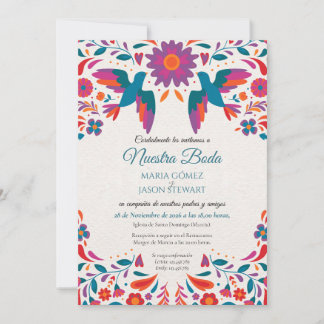 Otomi Tenangos Colourful Folk Art Spanish Wedding Invitation