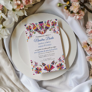 Otomi Tenangos Folk Art Floral Spanish Wedding Invitation