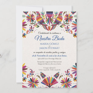 Otomi Tenangos Folk Art Floral Spanish Wedding Invitation