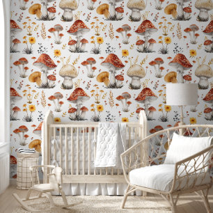 Ottagecore Floral Mushroom Garden Fabric Patterns Wallpaper