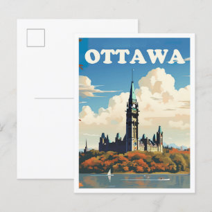 Ottawa Canada Art Vintage Travel Illustration Postcard