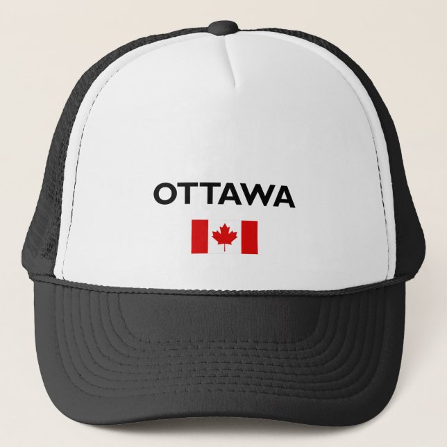 Ottawa Canada Canadian Flag Light-Colour Trucker Hat (Front)