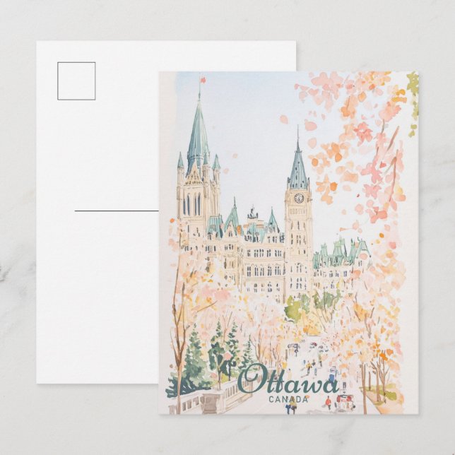 Ottawa Canada Gouache Paint Illustration Travel Postcard (Front/Back)