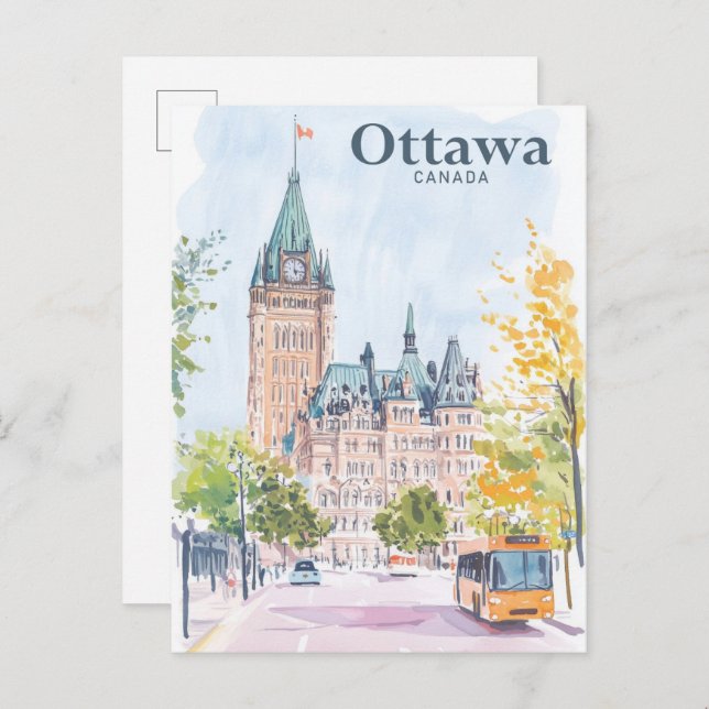 Ottawa Canada Gouache Paint Illustration Travel Postcard (Front/Back)