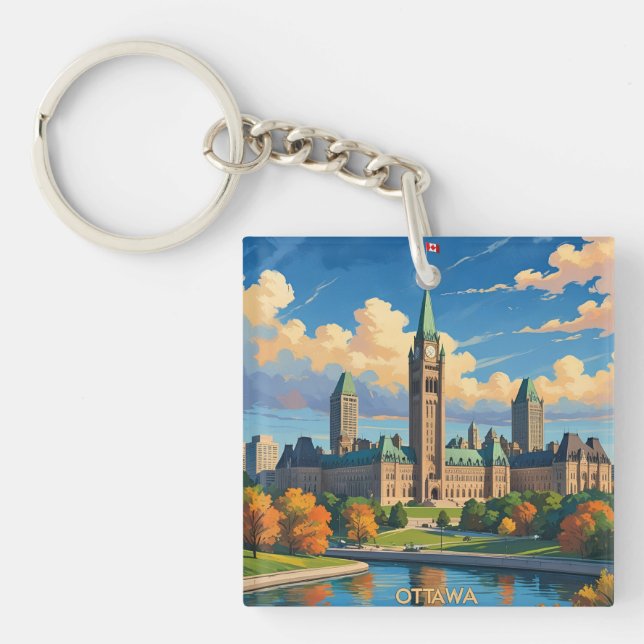 Ottawa Canada Parliament Building, City Skyline Key Ring (Front)