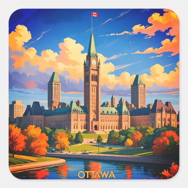 Ottawa Canada Parliament Building, City Skyline Square Sticker (Front)