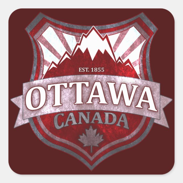 Ottawa Canada red grunge shield square stickers (Front)