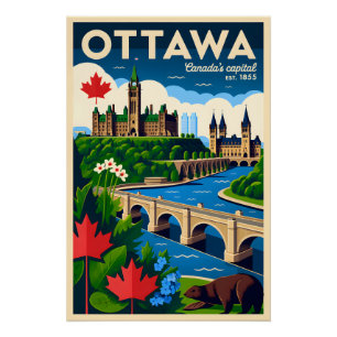 Ottawa Canada Retro Travel Poster Art