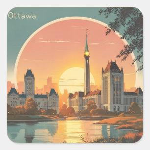 Ottawa Canada Skyline –Bold Retro Sunset Cityscape Square Sticker