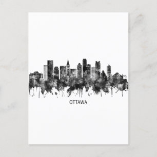 Ottawa Canada Skyline BW Holiday Postcard
