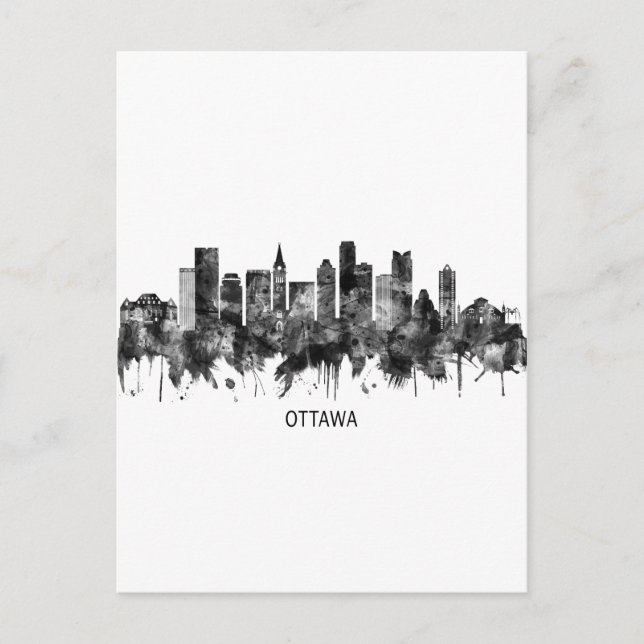 Ottawa Canada Skyline BW Holiday Postcard (Front)