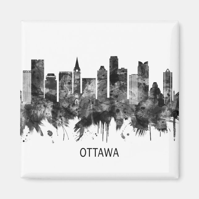 Ottawa Canada Skyline BW Magnet (Front)