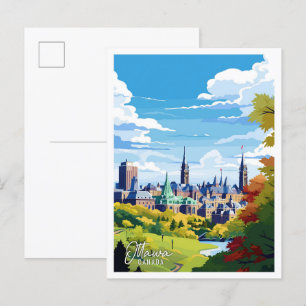Ottawa Canada vintage art travel illustration Postcard