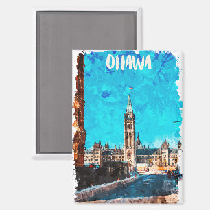 Ottawa Canada Vintage Travel Watercolor Magnet