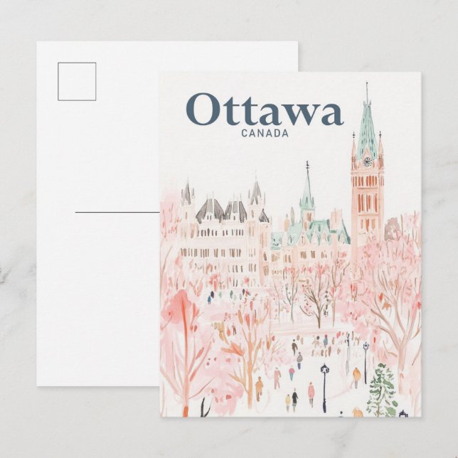 Ottawa Canada Watercolor Painting Travel Postcard (Front/Back)