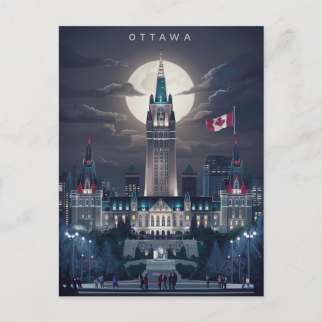 Ottawa parliament hill Night Postcard (Front)