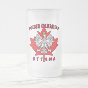 Ottawa Polish Canadian Leaf Frosted Glass Beer Mug