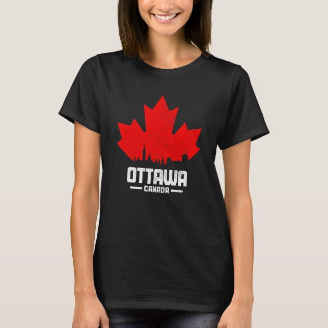 Ottawa Quebec Canada Maple Leaf Canadian Flag Skyl T-Shirt (Front)