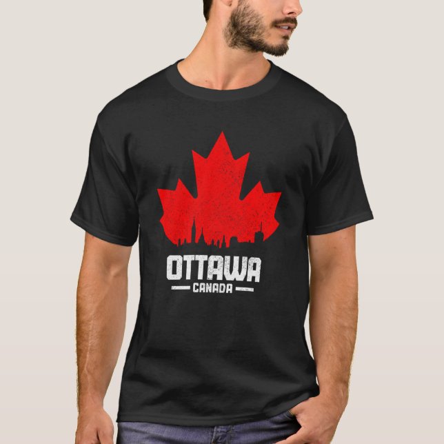 Ottawa Quebec Canada Maple Leaf Canadian Flag Skyl T-Shirt (Front)