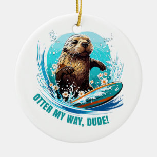 Otter 841 Surfing Otter She Steals Surfboards Otte Ceramic Tree Decoration