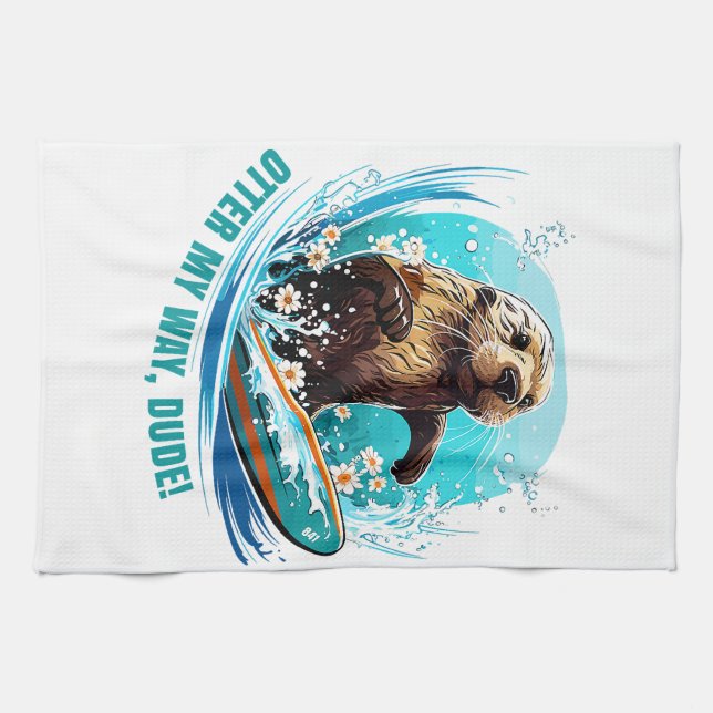 Otter 841 Surfing Otter She Steals Surfboards Otte Tea Towel (Horizontal)