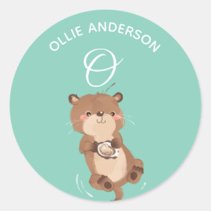 Otter • Alphabet Monogram Cute School Daycare Classic Round Sticker