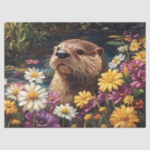Otter and Colorful Wildflowers Spring Decoupage Tissue Paper