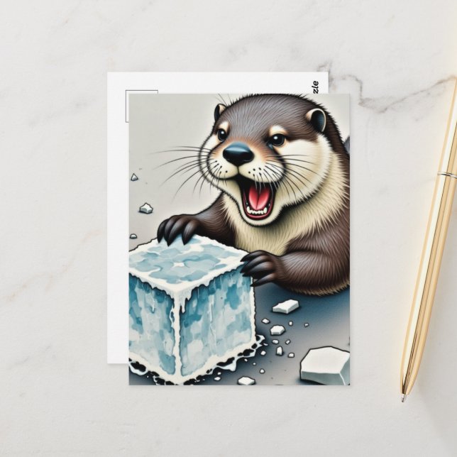 Otter and Ice Postcard (Front/Back In Situ)