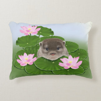 Otter and Lotus Flowers Decorative Cushion