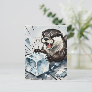 Otter Angry and Breaking Ice Postcard
