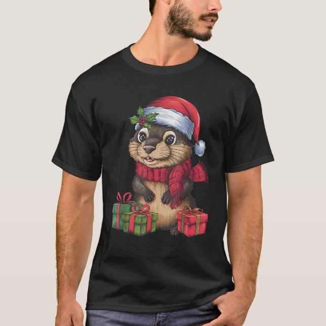 Otter Animal Xmas Holiday Santa Otter Christmas  T-Shirt (Front)