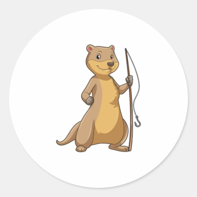 Otter as Fisher with Fishing rod Classic Round Sticker (Front)