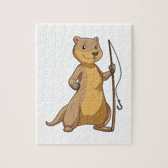 Otter as Fisher with Fishing rod Jigsaw Puzzle (Vertical)