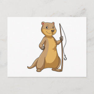 Otter as Fisher with Fishing rod Postcard
