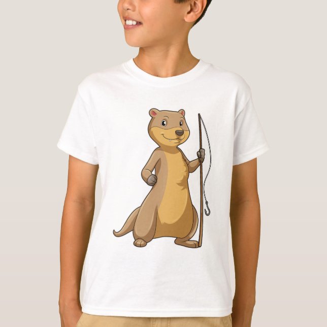 Otter as Fisher with Fishing rod T-Shirt (Front)