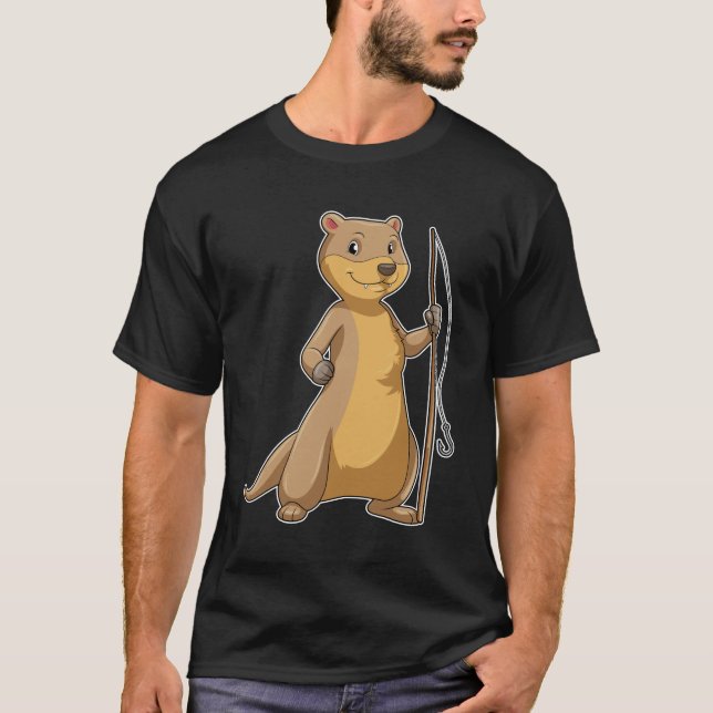 Otter as Fisher with Fishing rod T-Shirt (Front)