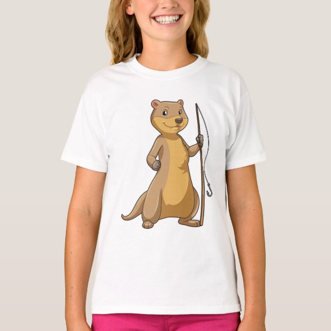 Otter as Fisher with Fishing rod T-Shirt (Front)