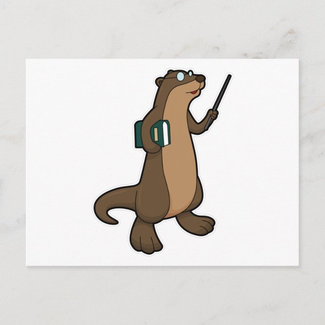 Otter as Teacher with Book & Pointer Postcard (Front)