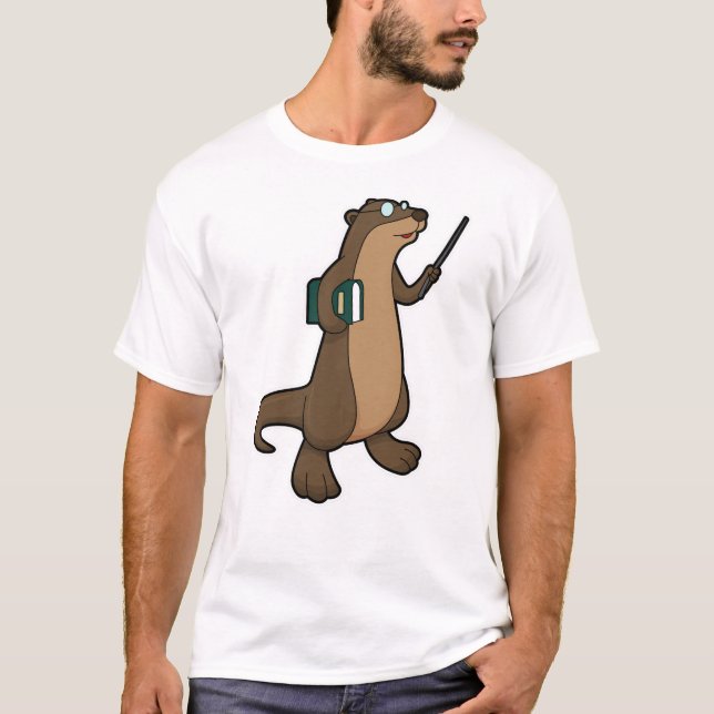 Otter as Teacher with Book & Pointer T-Shirt (Front)