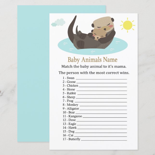Otter Baby Animals Name Game (Front/Back)