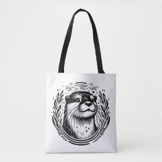 Otter Botanical Illustration Tote Bag