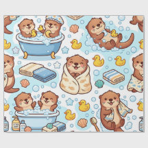 Otter Bubble Bath Wrapping Paper Cute Cosy