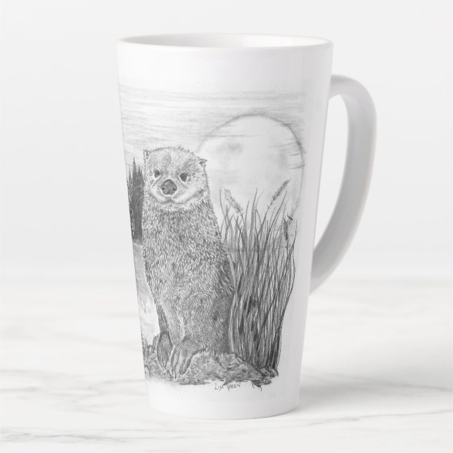 Otter by Lake Latte Mug (Right Angle)