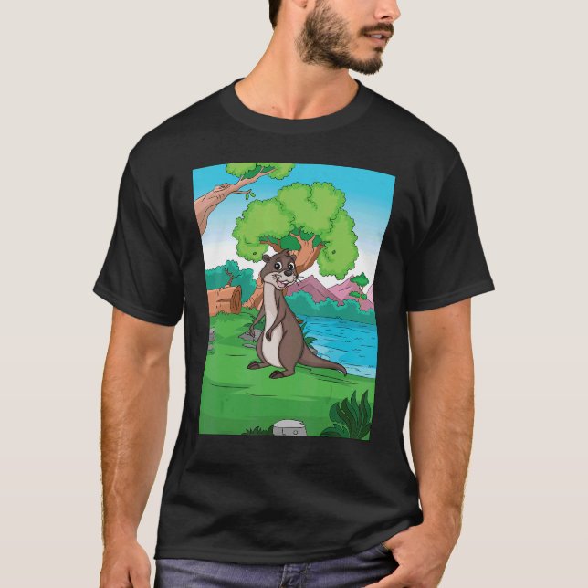 Otter By Lake Looking For Fish T-Shirt (Front)